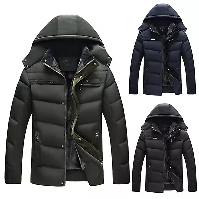 Men's Winter Snaps Outwear Removable Hooded Casual Thicken Warm Plus Velvet • $64.07