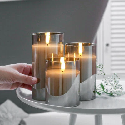 £6.99 • Buy 3pcs Authentic Flame Battery Flickering LED Candle Lights Glass Jar Wax Indoor