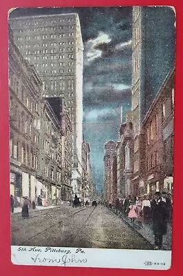 Pittsburg PA 5th Avenue Downtown Night View Trolley Carriage DB PD 1907  A21 • $7.95