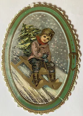 Vtg 1910 Victorian Post Card Christmas Winter Scene Girl Sledding Scalloped Edge • $27.50