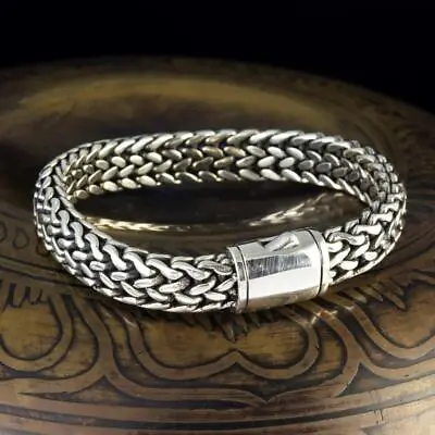 Chain Bracelet 6 ½ Inches 925 Sterling Silver Handmade Bali Art Jewelry 54.39 G • $249