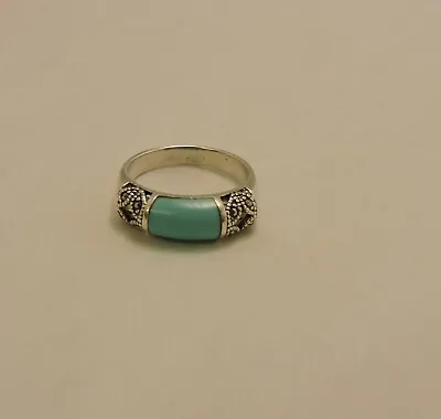 CW Wadsworth Vintage 925 Sterling Silver Ring Size 8 Band Turquoise & Marcasite • $33