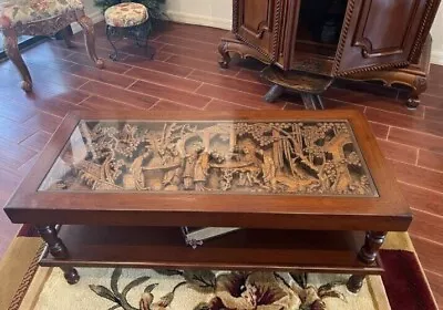 TABLE HAND CARVED WOOD COFFEE TABLE & 2 PERSONAL TABLES JAPAN 1940's Rare • $1900