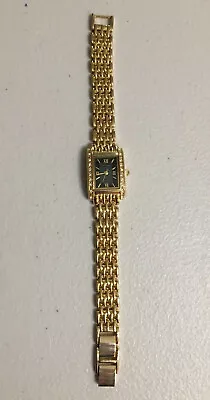 Sarah Coventry CLASSIC TIME WATCH Gold Color Crystals Black Face Quartz NEW • $19.99