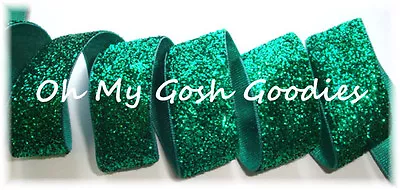 Last 1 - 7/8 Metallic Glitter Shimmer Sparkle Velvet Ribbon Green 9 1/2 Yards • $7