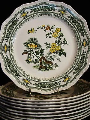 Mason's Ironstone Green Transfer Ware Manchu Dinner Plates 10 3/4  Dia • $30