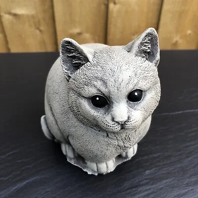 Small Cute Fat Cat - Painted Stone Garden Ornament - Cat53 • £14
