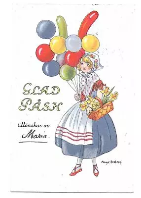 Happy Easter Sweden Artist Signed Margit Broberg Ekstam Balloons Fancy Dress PC • $2