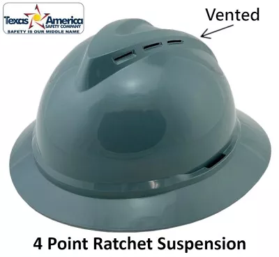 MSA Advance Full Brim Vented Hard Hat With 4 Pt Ratchet Suspension - Gray • $31