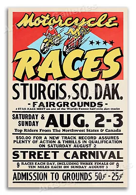 Motorcycle Races! Sturgis South Dakota 1950s Vintage Travel Racing Poster  16x24 • $13.95