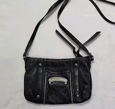 B MAKOWSKY Soft Pebbled Black Leather Satchel Handbag Purse Hobo Chic FLAWLESS • $20