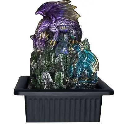 Dragon Lair Indoor Fountain LED Meditate Water Feature Resin Fantasy Home Decor • £33.50