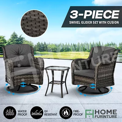 $549.39 • Buy Outdoor Furniture Lounge Setting Garden Wicker Sofa Set Patio Swivel Chair 3 Pcs