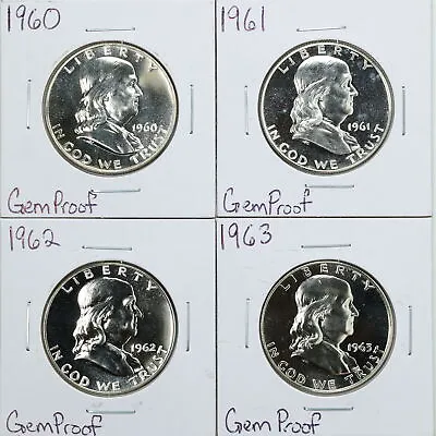 1960-1963 4 Coin Lot 50C Gem Proof Franklin Half Dollars #BH00723 • $96