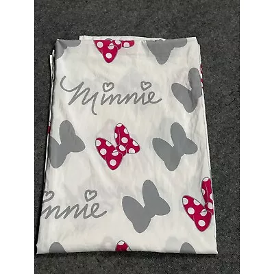 Disney Minnie Mouse Twin Flat Sheet White Pink Polka Dot Bow Grey • $9