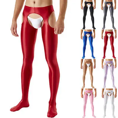 Mens Sexy Oil Shiny Glossy Satin Pantyhose Tights High Elastic Wetlook Stockings • £15.59