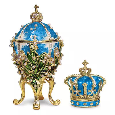 Blue Lilies Of The Valley Faberge Egg Replica Extra Large 5.9 Inch + Crown • $74.95
