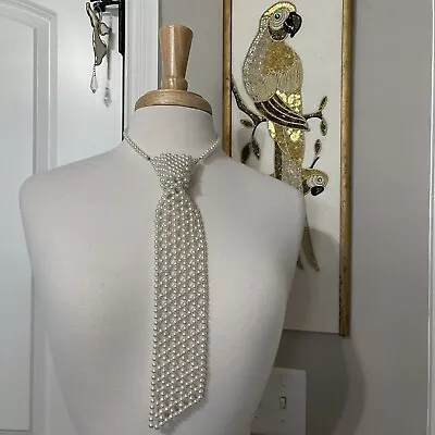 VINTAGE 70's 80's Faux Pearl Neck Tie Necklace Hong Kong Fancy/Casual Style • $16.40