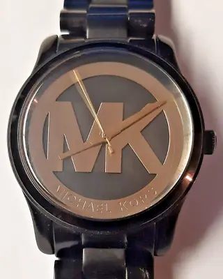 Michael Kors MK-6057 Womens Runway Black Stainless Steel Gold Dial Watch Works • $46.99