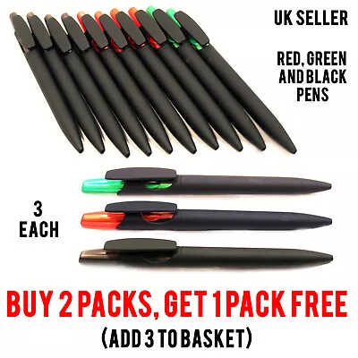 9 Pack Status Ballpoint Biro Pens Pen Black Red Green Ink School Office Writing • £3.49