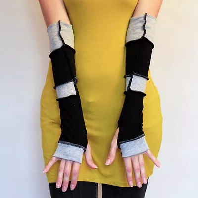 Patchwork Gloves Black Gray Fire Spinner Arm Covers Cotton Winter Sleeves Typing • $28