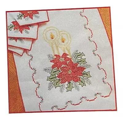 Vtg Mary Maxim 8925 Candle & Poinsettia Runner & Napkin Set Cross Stitch Kit • $19.99