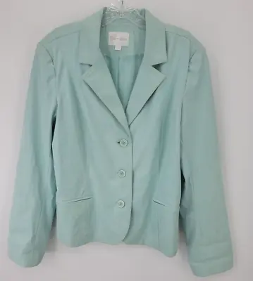 Erin London Jacket Womens Large Mint Green Three Button Pockets Career Blazer • $19.40