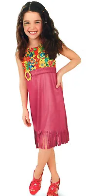 $8.99 • Buy Hippie Girl Costume Kids S M L Pink Fringe Go Hippy Dress Flower Child 60 70s 