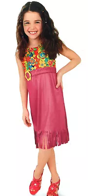 Hippie Girl Costume Kids S M L Pink Fringe Hippy Dress Flower Child 60 70s Go • $7.99