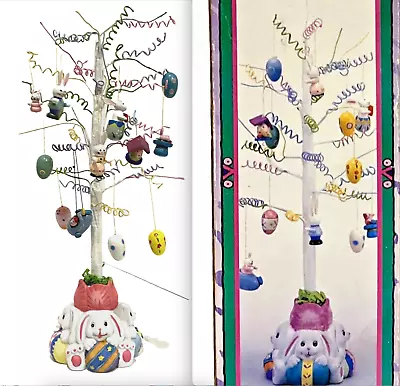 VTG Easter Tree Wood Ornaments 18” Porcelain Base Hanging Bunny Eggs Bunnies • $16.99