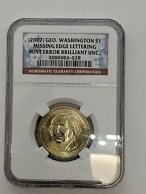$100 • Buy 2007 George Washington First President  $1 Coin NGC Brilliant UNC - Mint Error