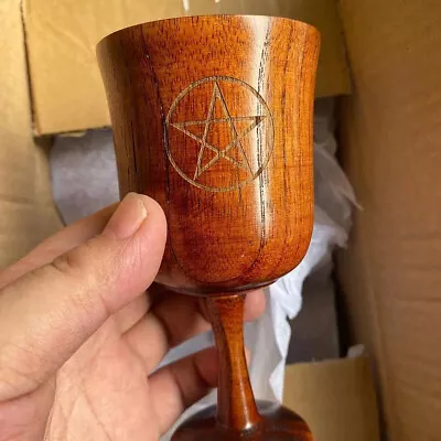 Wicca Ritual Wooden Cup Pentacle Moon Wine Goblet Witchcraft Divination Supplies • $22.79