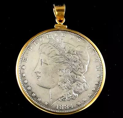 Coin Pendant 1884 Morgan Dollar .900 Silver Coin 14K Gold Filled Bezel Bail New • $99.95