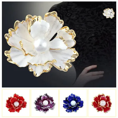 Fashion Women Enamel Rose Flower Pearl Brooch Pin Lady Costume Jewellery Gifts • $5.49