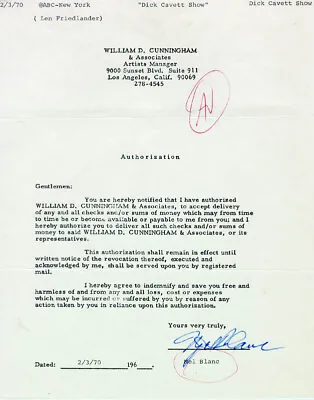 Mel Blanc - Document Signed 02/03/1970 • $260