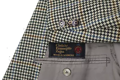 VTG Eremengildo Zegna Sport Coat Men's 44 Cloth Houndstooth Plaid Wool Cashmere • $71.19