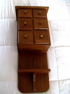 Vintage Wall Hang Wooden Spice Cabinet W/shelf 6 Drawers Hand Crafted BEAUTIFUL • $70