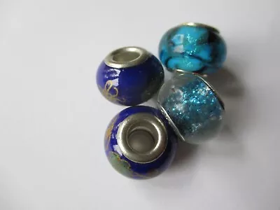 925 Silver Pandora Murano STYLE Glass Beads- Turquoise & Blue- Set Of 4- New • £10