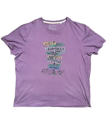 Fat Face Men's Beach Surf Graphic T-Shirt Dark Purple Blue 100% Cotton Size XXL • £11.46