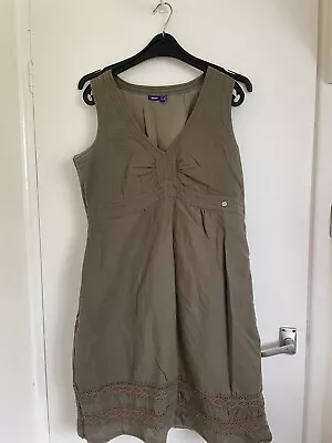 Mexx Khaki Cotton Summer Dress/ Lace Detail/ Side Zip Size 18 • £10