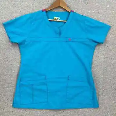 Wonder Wink Flex Scrub Top Womens Medium Blue Nursing Medical Short Sleeve Vet • $18.99