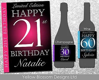 £3.29 • Buy Personalised Wine Champagne Bottle Label Birthday 18th 21st 30th 40th 50th Name