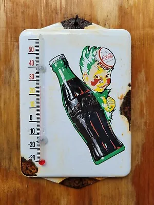 Vintage Coca Cola Porcelain Sign Metal Thermometer Soda Coke Bottle Boy Pop • $121.01
