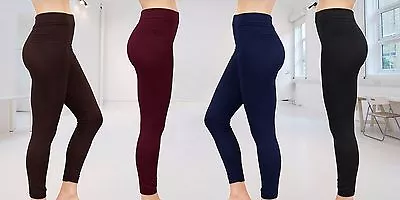 £11.99 • Buy 4 Pack Womens Fleece Thermal Leggings Full Length - Black Navy Wine Chocolate