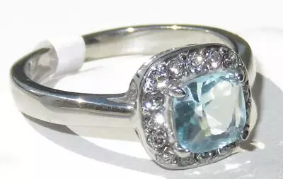 Aquamarine Princess Ring Dress Simulated Diamonds Stainless Steel All Sizes 2161 • £17.99