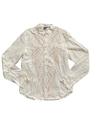 £50 • Buy Vintage Versace Mens Shirt Size L In Cream Tunic Style Embroidery Grandad Collar