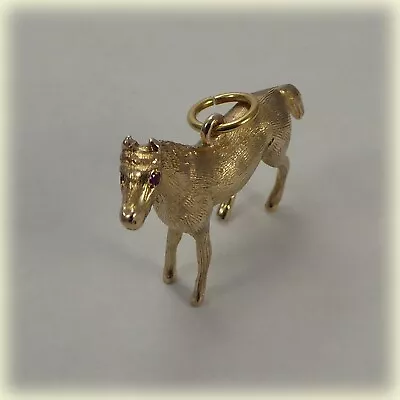 Vintage 9ct Gold Horse Pendant With Ruby Eyes 1969 London Hallmark 11.6gms • £470