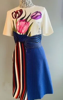 $360 • Buy Mary Katrantzou Multi Color Silk Tulip Print A-line Brezzy Dress New