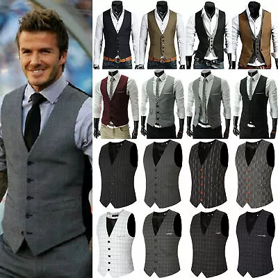 Mens Waistcoat Business Suit Casual Formal Vest Wedding Party Work Coats Top UK- • £13.91