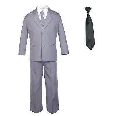 $77.99 • Buy 6pc Baby Toddler Boy Teen Formal Party Suit W/Satin Necktie Medium Gray SM-16